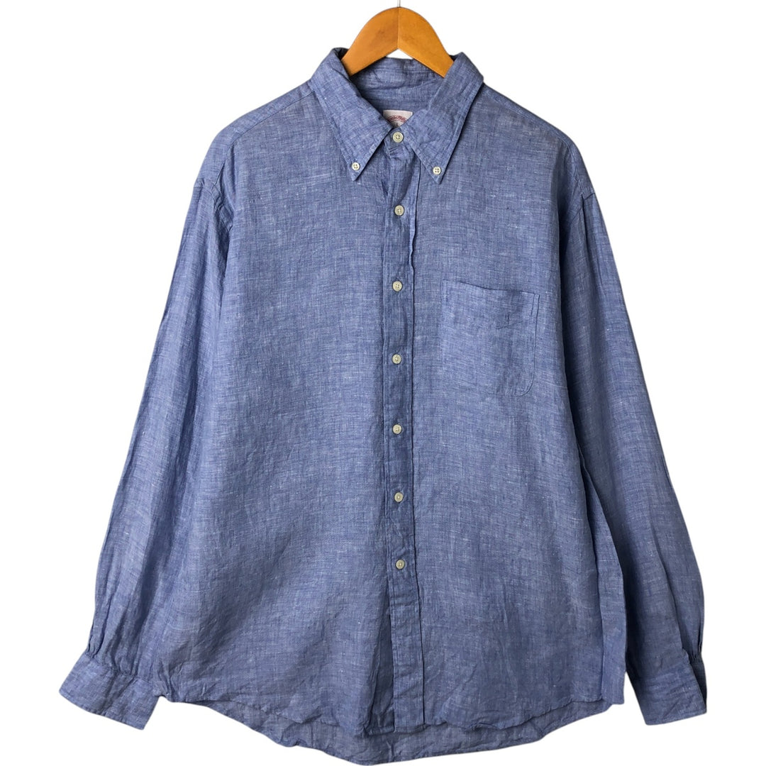 Brooks Brothers 346 Long Sleeve Linen Button Down Shirt, Men's Size L linen Navy blue Vintage Second Hand
