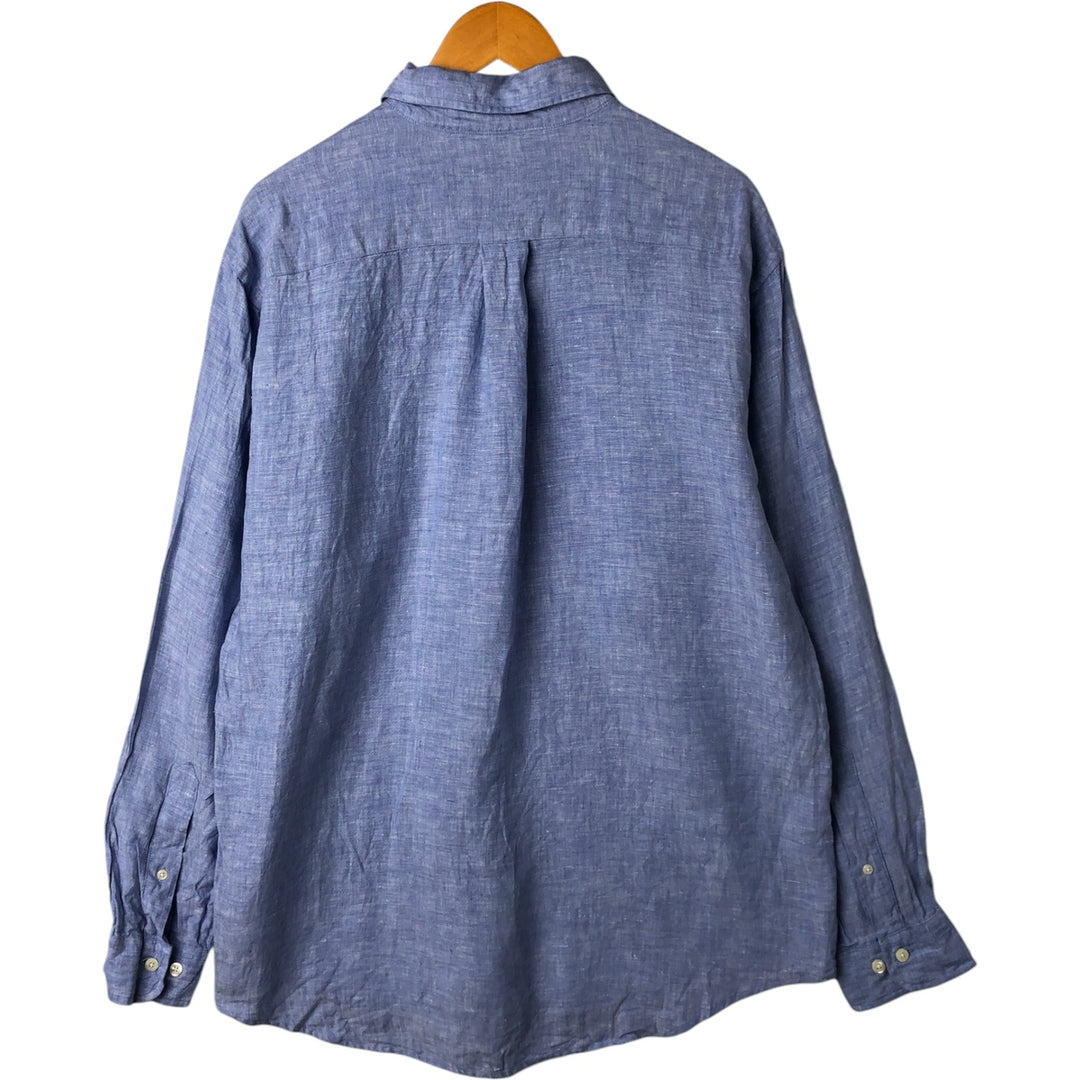 Brooks Brothers 346 Long Sleeve Linen Button Down Shirt, Men's Size L linen Navy blue Vintage Second Hand