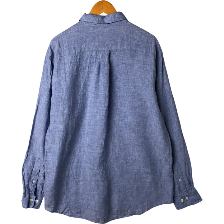 Brooks Brothers 346 Long Sleeve Linen Button Down Shirt, Men's Size L linen Navy blue Vintage Second Hand