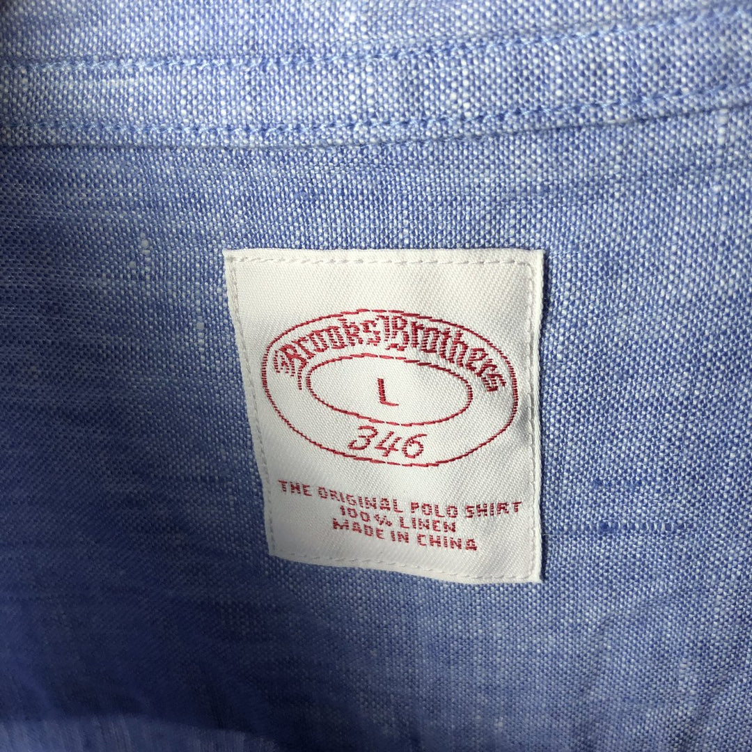 Brooks Brothers 346 Long Sleeve Linen Button Down Shirt, Men's Size L linen Navy blue Vintage Second Hand