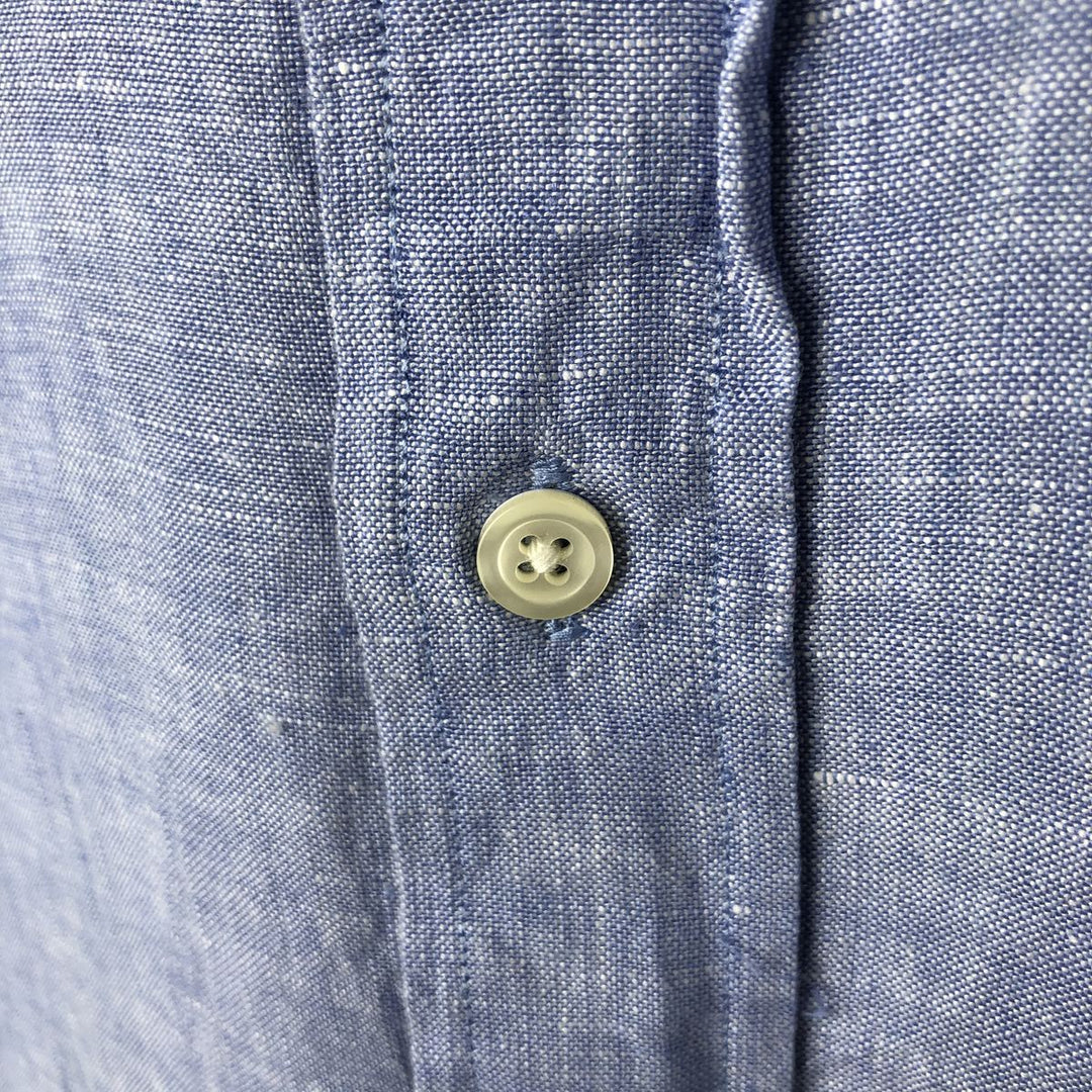 Brooks Brothers 346 Long Sleeve Linen Button Down Shirt, Men's Size L linen Navy blue Vintage Second Hand