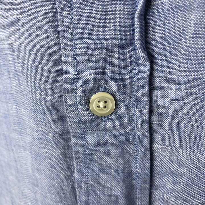 Brooks Brothers 346 Long Sleeve Linen Button Down Shirt, Men's Size L linen Navy blue Vintage Second Hand