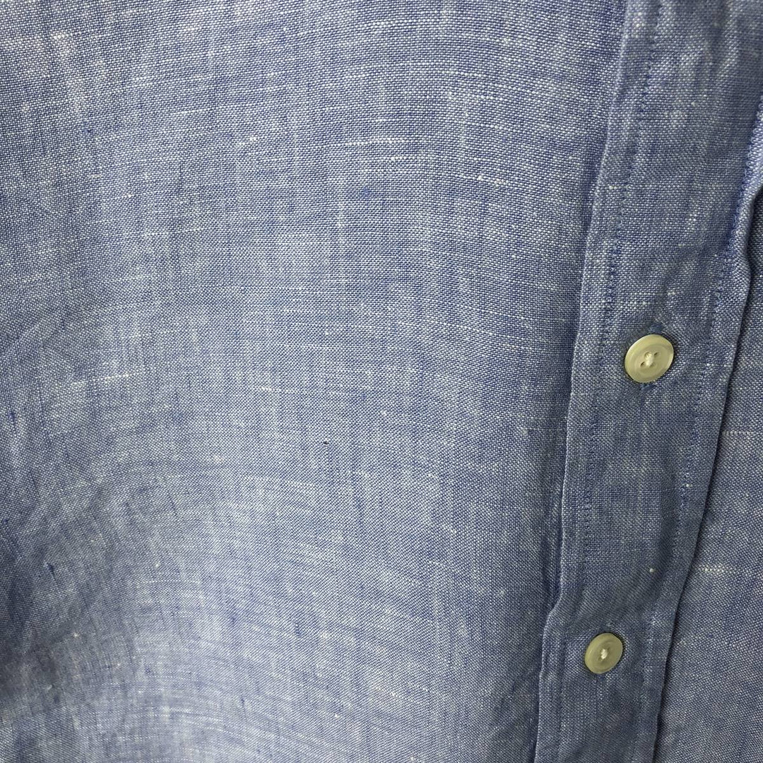 Brooks Brothers 346 Long Sleeve Linen Button Down Shirt, Men's Size L linen Navy blue Vintage Second Hand