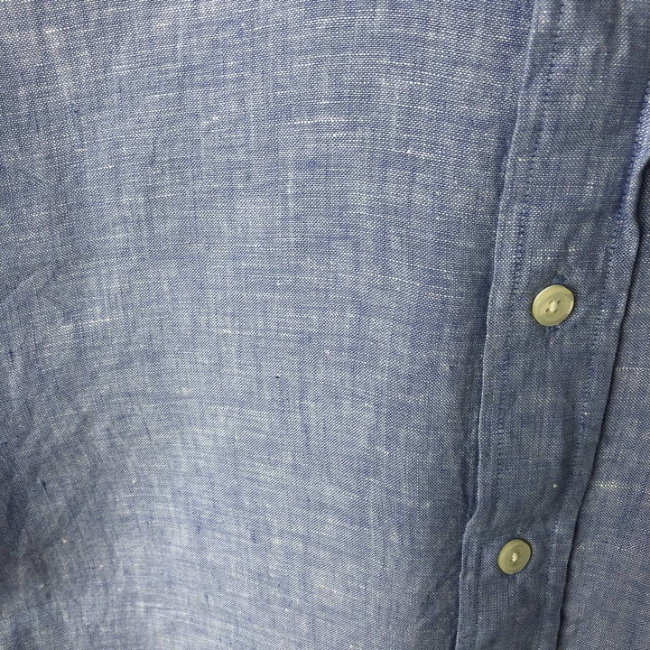 Brooks Brothers 346 Long Sleeve Linen Button Down Shirt, Men's Size L linen Navy blue Vintage Second Hand