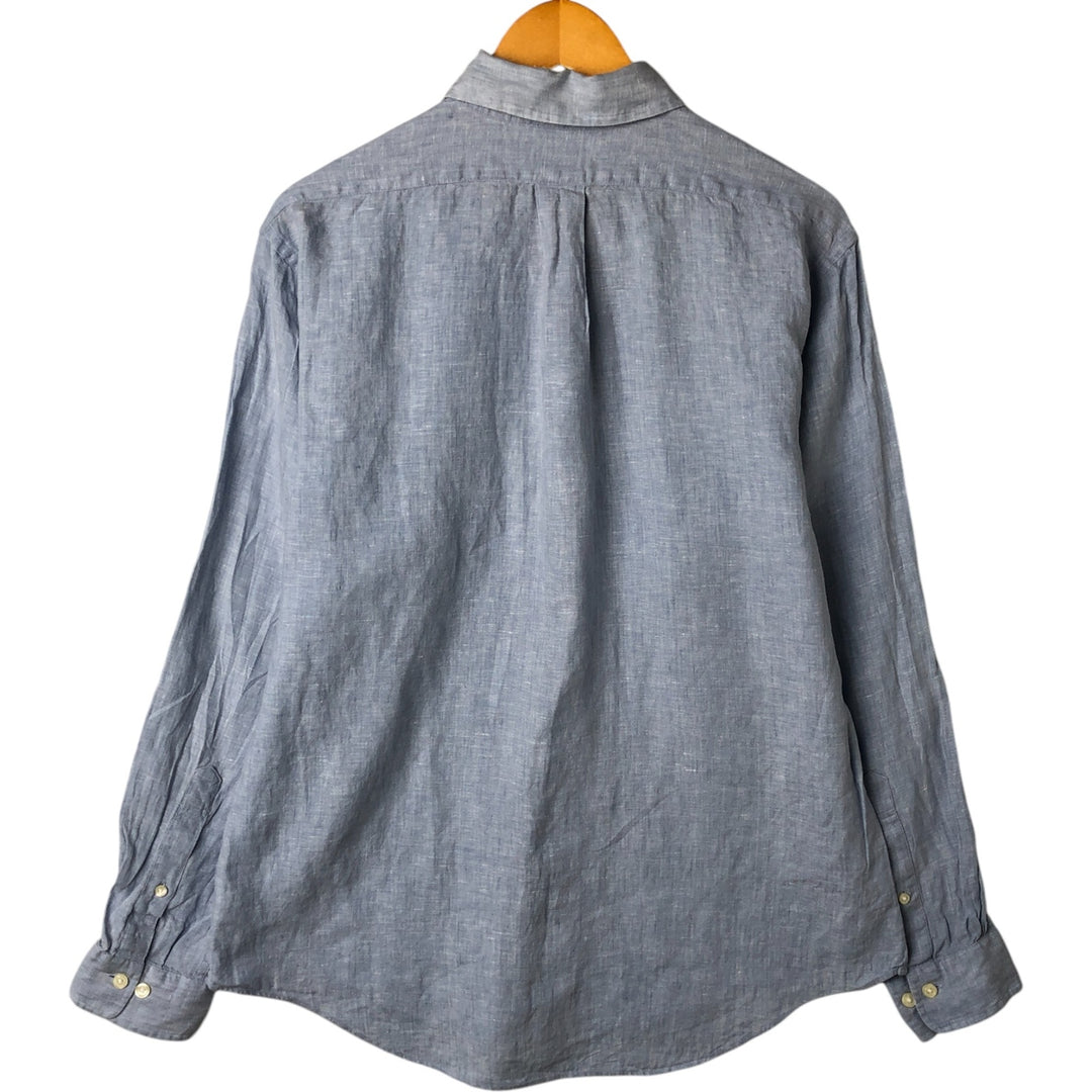 Brooks Brothers Est.1818 Long Sleeve Linen Button Down Shirt, Men's Size L linen navy blue type Vintage Second Hand