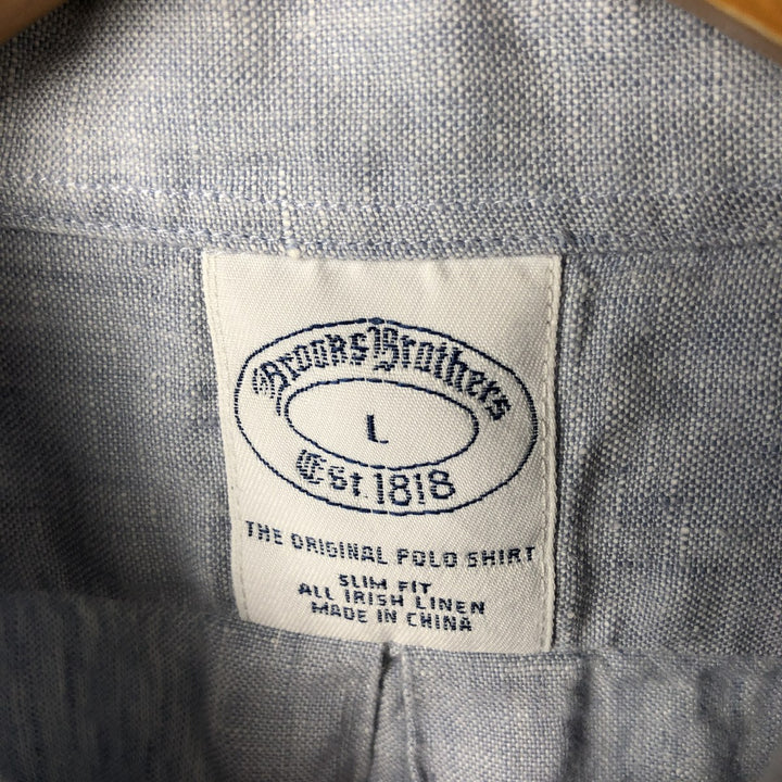 Brooks Brothers Est.1818 Long Sleeve Linen Button Down Shirt, Men's Size L linen navy blue type Vintage Second Hand