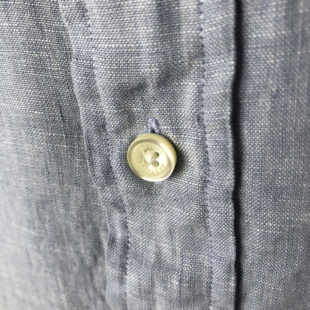 Brooks Brothers Est.1818 Long Sleeve Linen Button Down Shirt, Men's Size L linen navy blue type Vintage Second Hand
