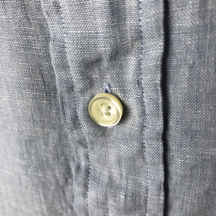 Brooks Brothers Est.1818 Long Sleeve Linen Button Down Shirt, Men's Size L linen navy blue type Vintage Second Hand