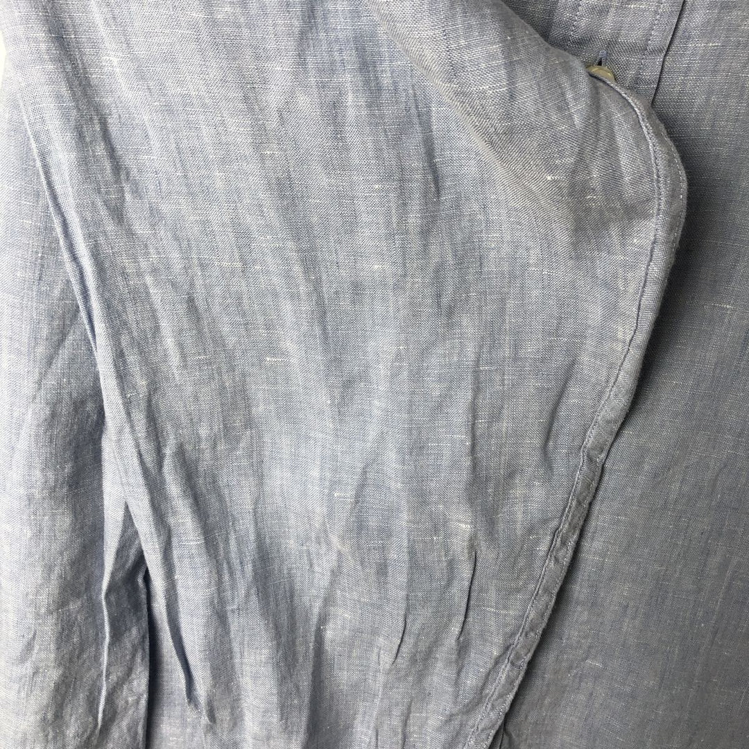 Brooks Brothers Est.1818 Long Sleeve Linen Button Down Shirt, Men's Size L linen navy blue type Vintage Second Hand