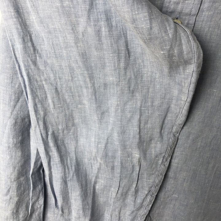 Brooks Brothers Est.1818 Long Sleeve Linen Button Down Shirt, Men's Size L linen navy blue type Vintage Second Hand