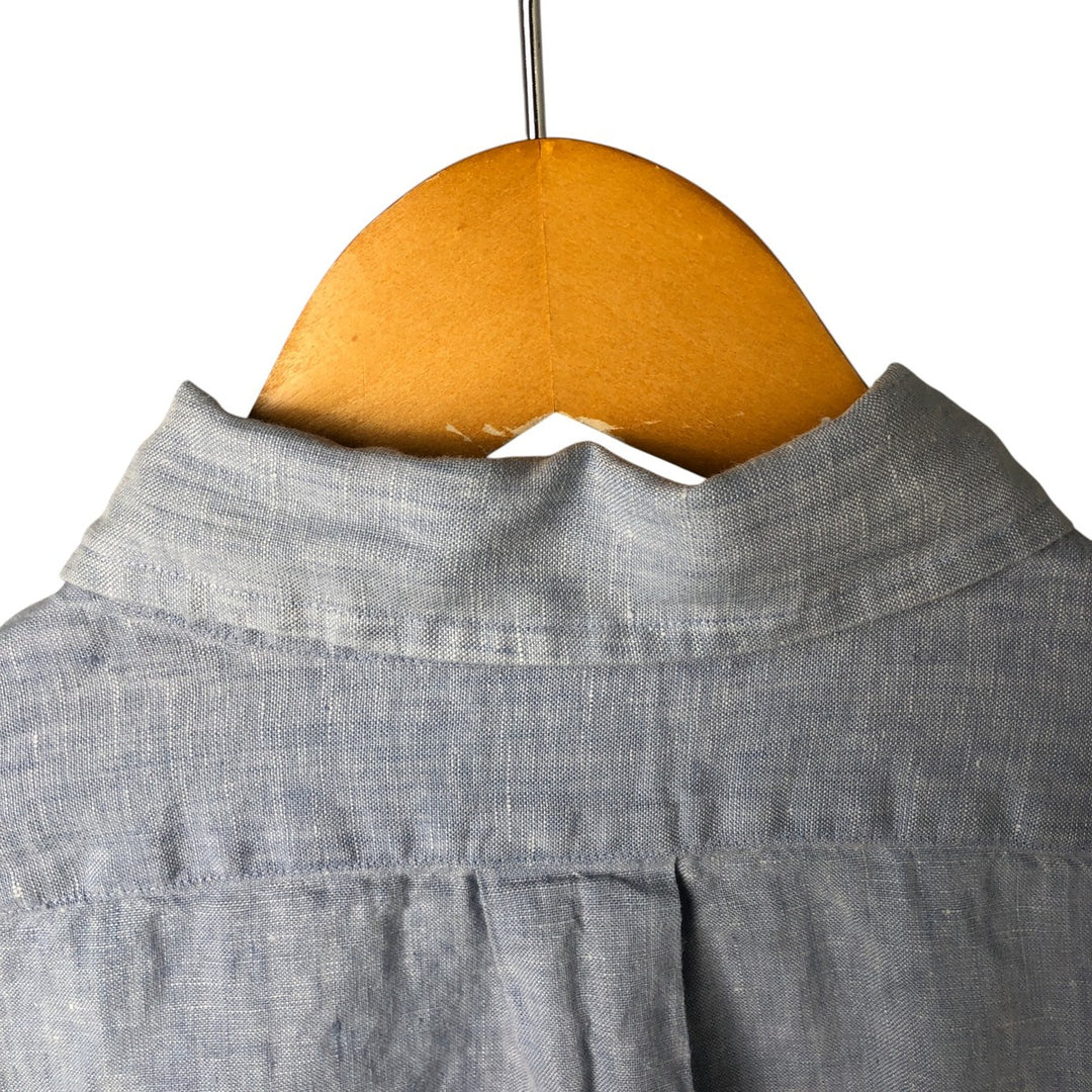 Brooks Brothers Est.1818 Long Sleeve Linen Button Down Shirt, Men's Size L linen navy blue type Vintage Second Hand