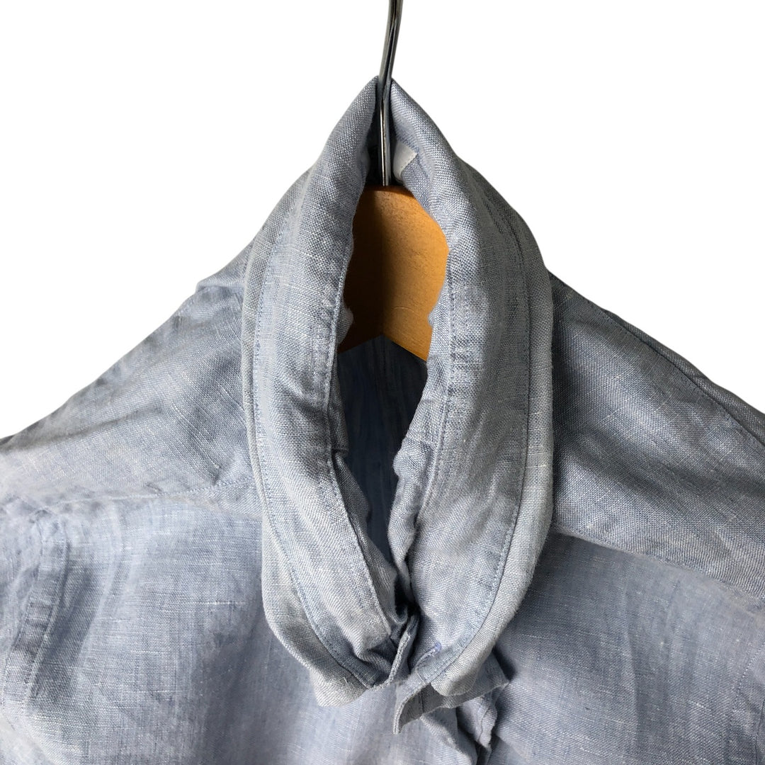 Brooks Brothers Est.1818 Long Sleeve Linen Button Down Shirt, Men's Size L linen navy blue type Vintage Second Hand