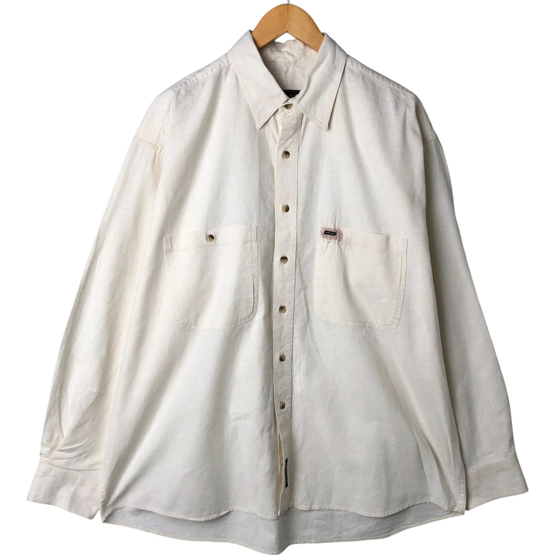 Timberland Long Sleeve Linen x Cotton Shirt, Men's Size L linen ivory Vintage Second Hand