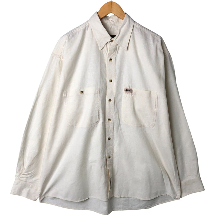 Timberland Long Sleeve Linen x Cotton Shirt, Men's Size L linen ivory Vintage Second Hand