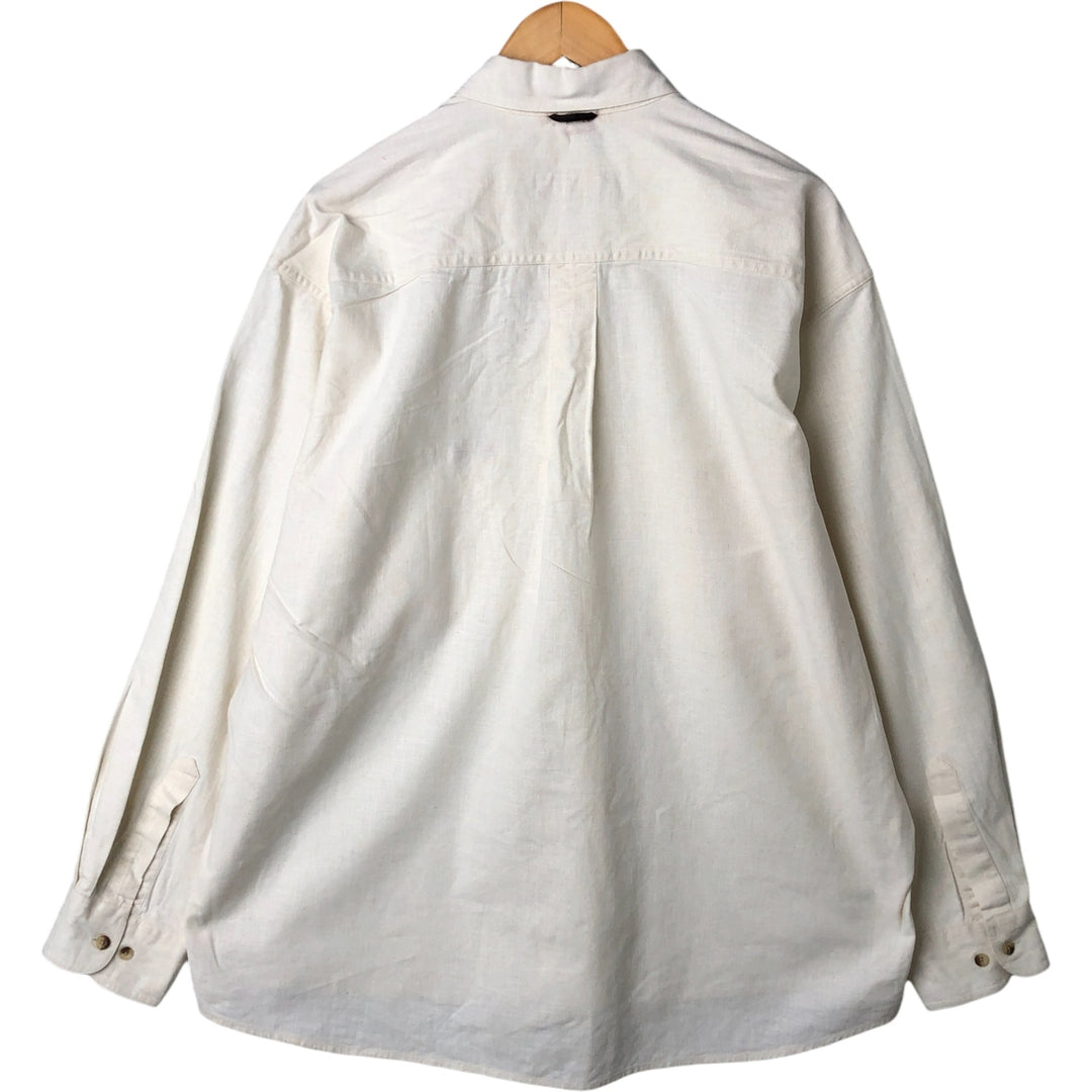 Timberland Long Sleeve Linen x Cotton Shirt, Men's Size L linen ivory Vintage Second Hand