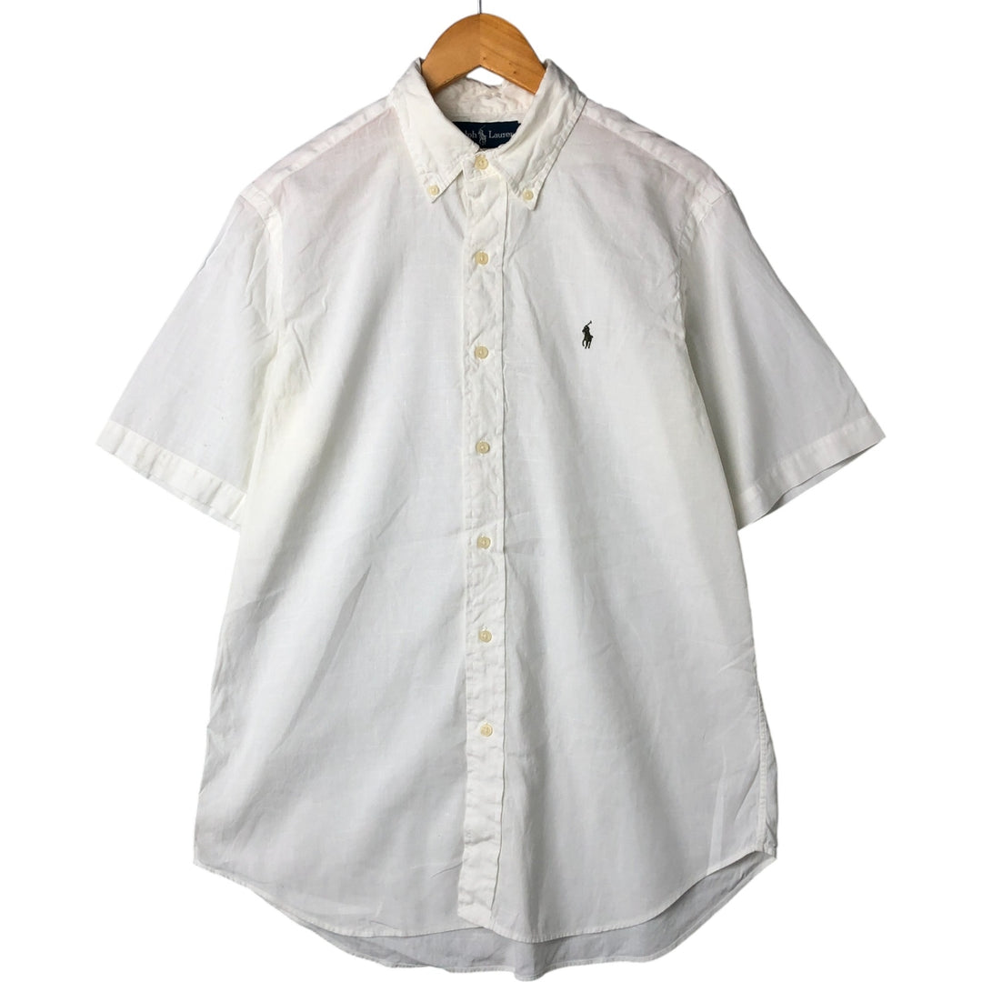 Ralph Lauren short sleeve linen button down shirt, men's size M linen white type Vintage Second Hand