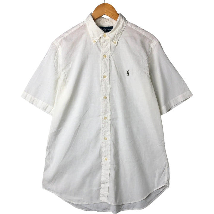 Ralph Lauren short sleeve linen button down shirt, men's size M linen white type Vintage Second Hand