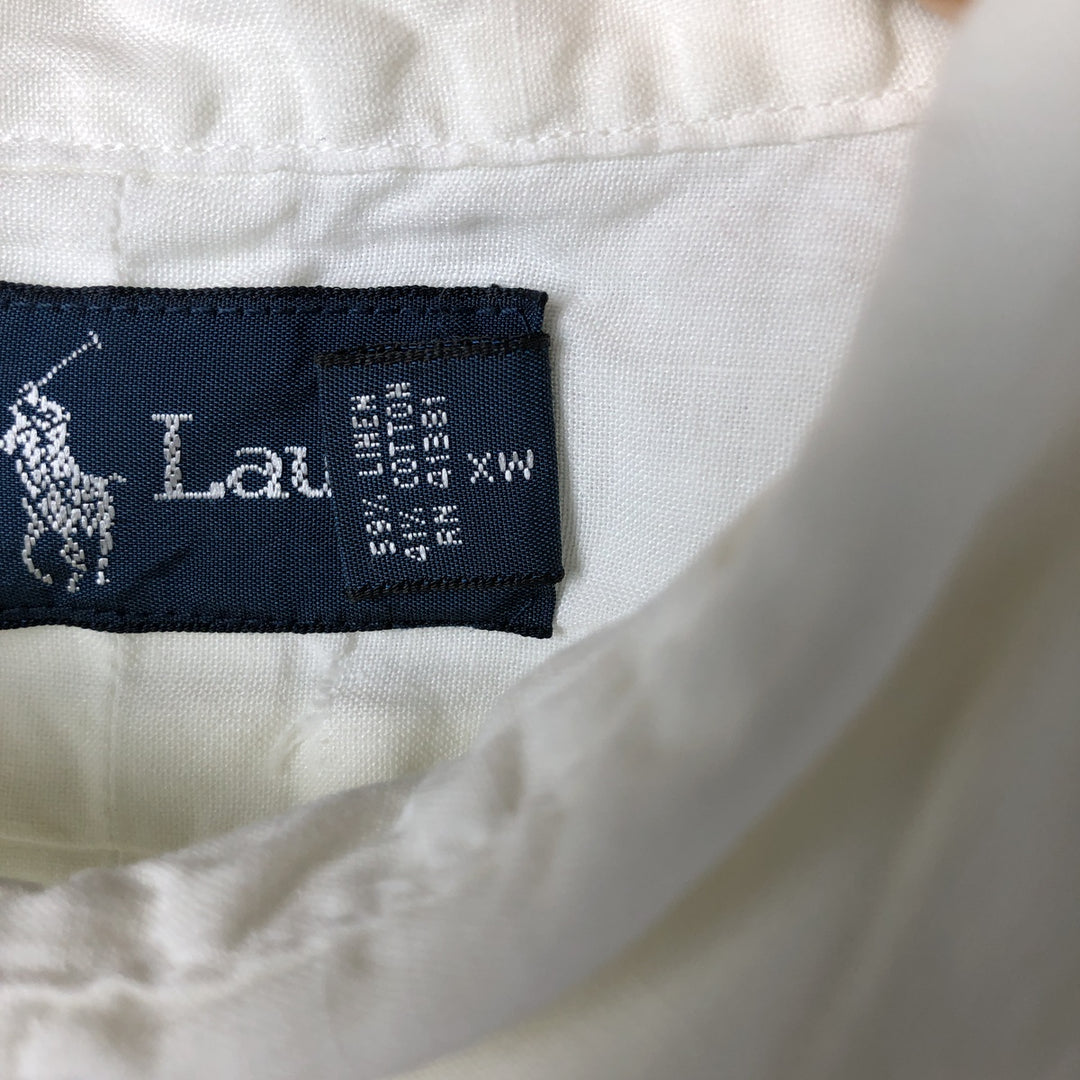 Ralph Lauren short sleeve linen button down shirt, men's size M linen white type Vintage Second Hand