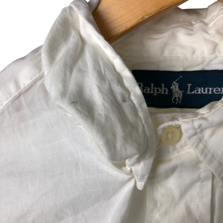 Ralph Lauren short sleeve linen button down shirt, men's size M linen white type Vintage Second Hand