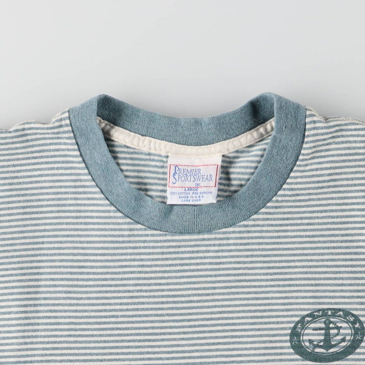90'S PREMIER SPORTSWEAR Striped T-shirt, Made in USA, Men's L size, Vintage cotton green type Vintage Second Hand