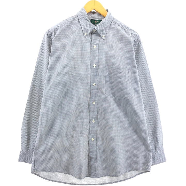 90'S J.Crew Vintage Long Sleeve Button-Down Check Shirt, Men's Medium cotton gray type Vintage Second Hand