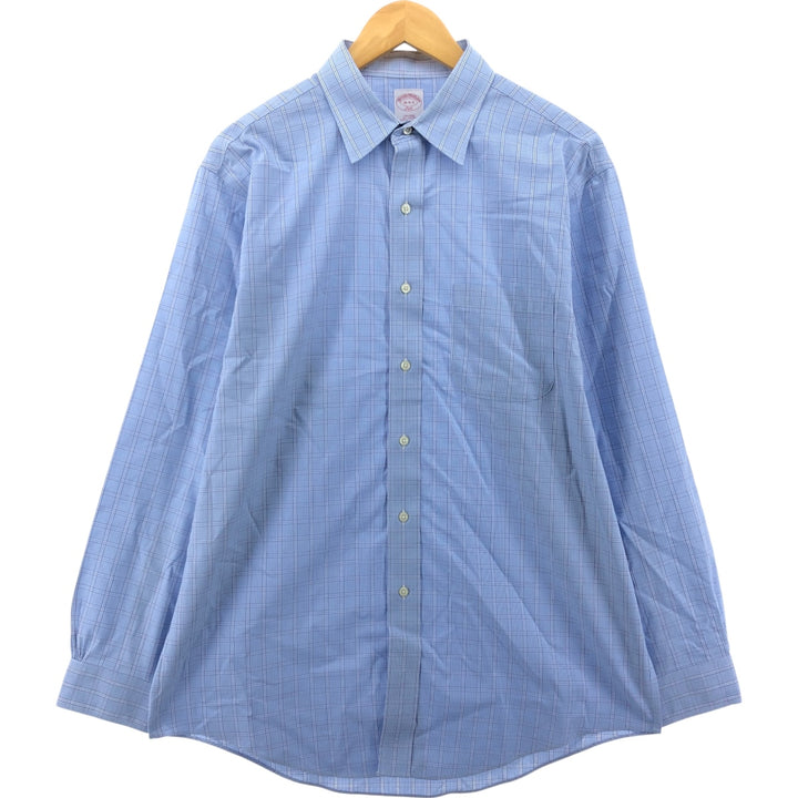 Brooks Brothers 346 Long Sleeve Cotton Check Shirt, Men's Size L cotton blue type Vintage Second Hand