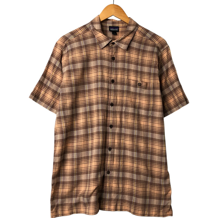 Patagonia 52921 Short Sleeve Cotton Check Shirt, Box Shirt, Men's Size L Organic cotton brown type Vintage Second Hand