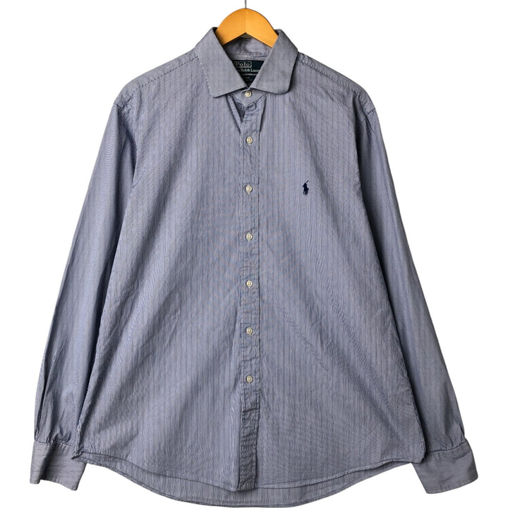 POLO by Ralph Lauren REDENT CUSTOM FIT wide collar long sleeve striped shirt men's XL equivalent cotton Purple type blue-purple Vintage Second Hand