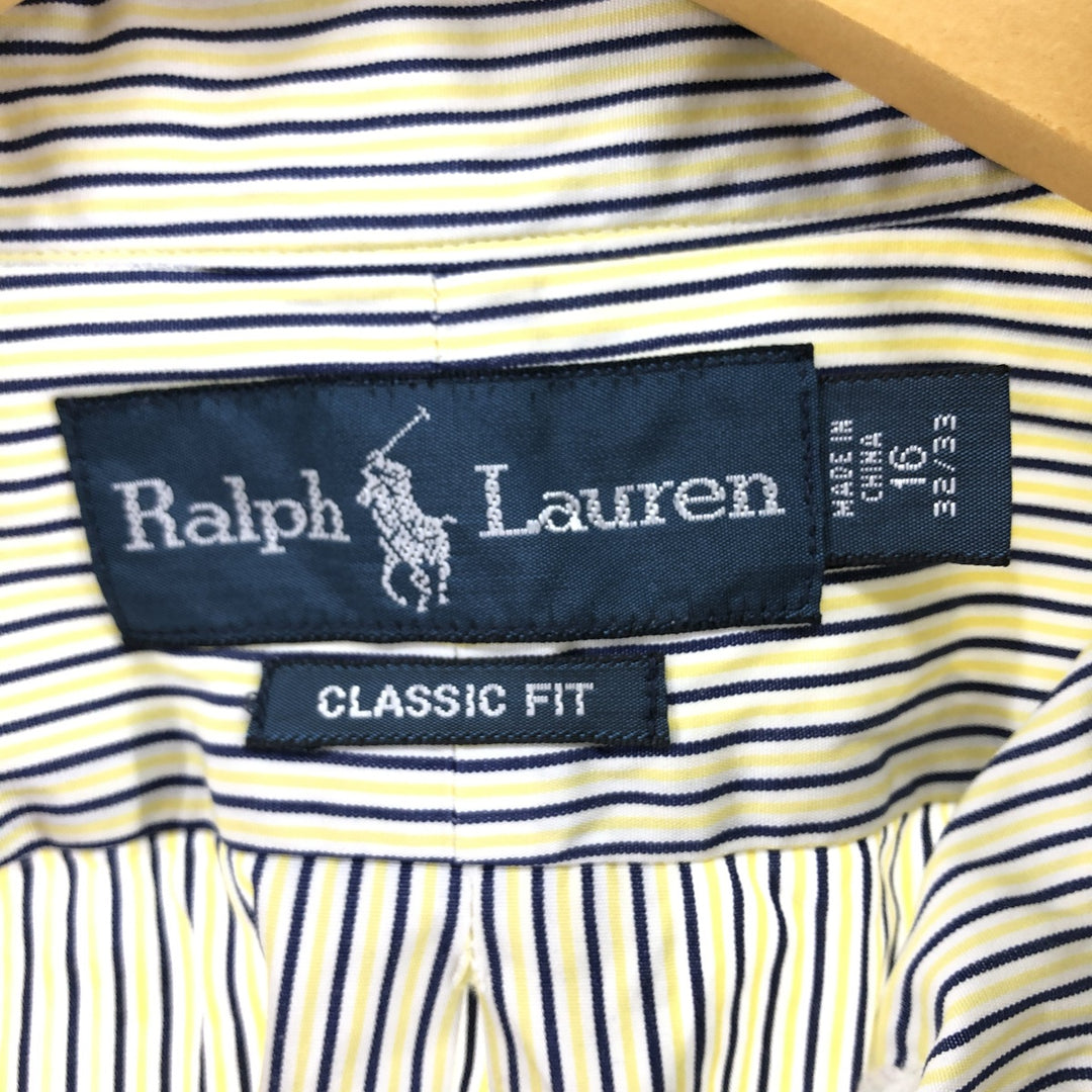 Ralph Lauren Classic Fit Long Sleeve Button Down Striped Shirt, Men's Size L cotton yellow type Vintage Second Hand