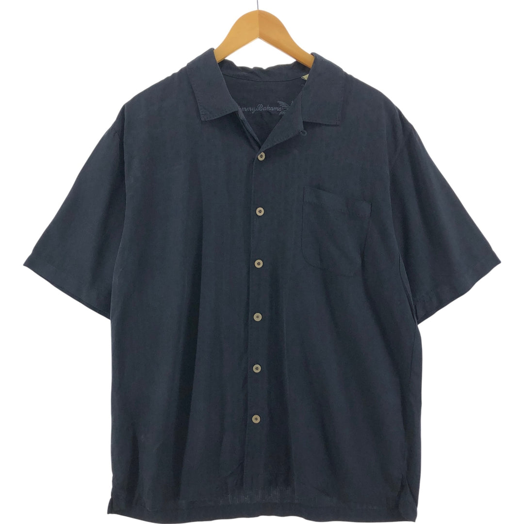 Tommy Bahama All-over Print Short Sleeve Open Collar Silk Shirt Box Shirt Men's L Size silk black type Vintage Second Hand