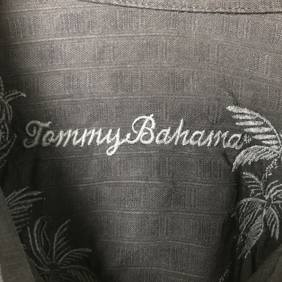 Tommy Bahama All-over Print Short Sleeve Open Collar Silk Shirt Box Shirt Men's L Size silk black type Vintage Second Hand