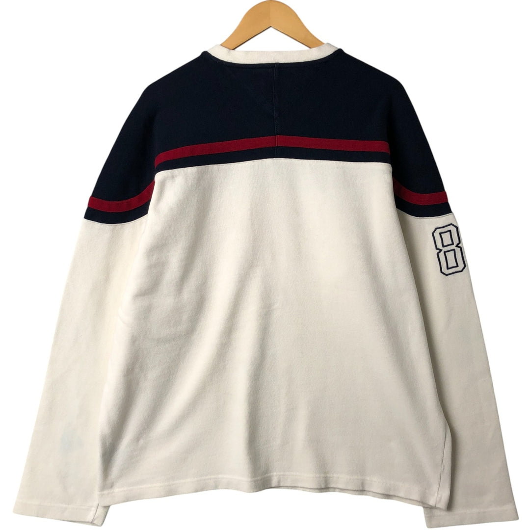 90'S Tommy Hilfiger V-neck cotton knit sweater, men's size XL cotton navy blue type Vintage Second Hand