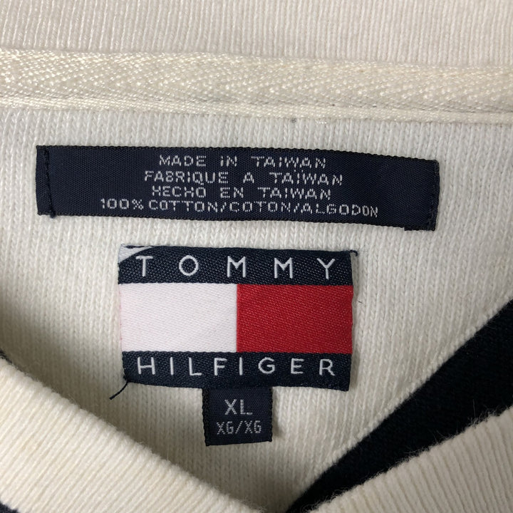 90'S Tommy Hilfiger V-neck cotton knit sweater, men's size XL cotton navy blue type Vintage Second Hand