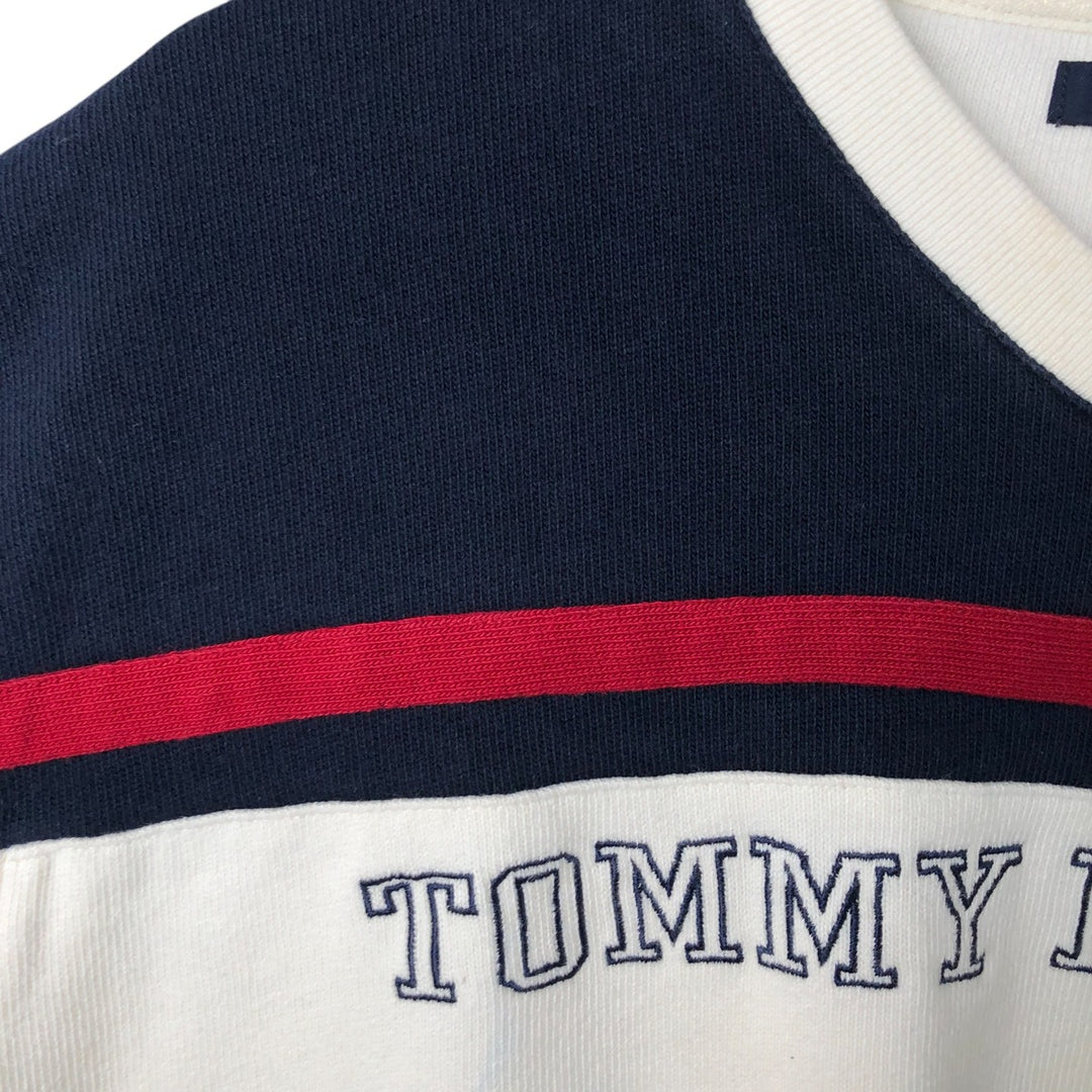 90'S Tommy Hilfiger V-neck cotton knit sweater, men's size XL cotton navy blue type Vintage Second Hand