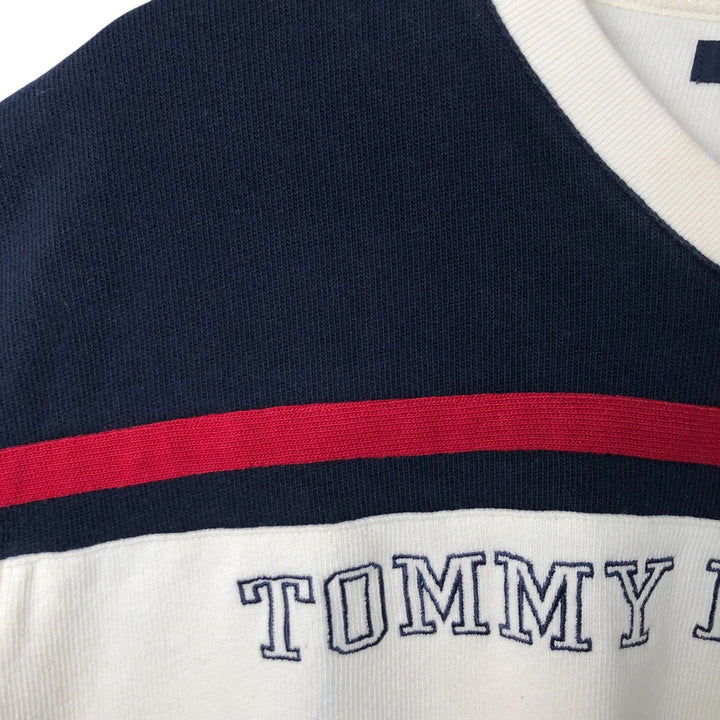 90'S Tommy Hilfiger V-neck cotton knit sweater, men's size XL cotton navy blue type Vintage Second Hand