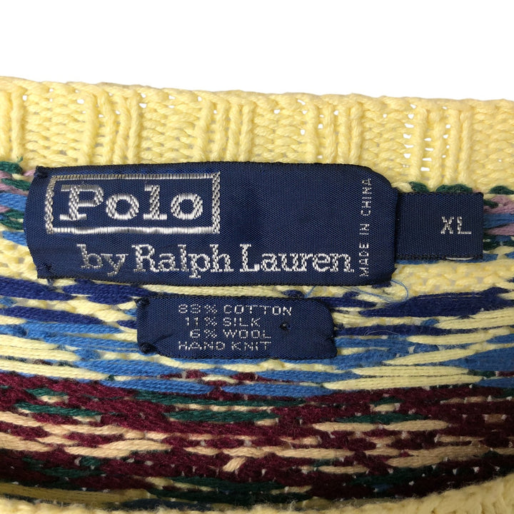 POLO by Ralph Lauren Fair Isle Pattern Hand Knit Cotton Sweater, Men's XL cotton yellow type Vintage Second Hand