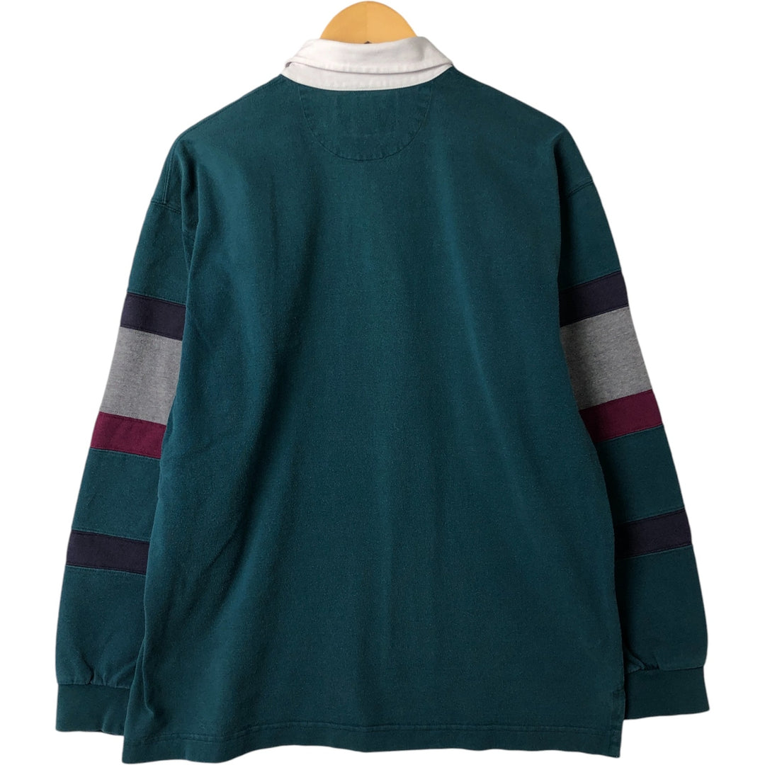 LANDS' END Long Sleeve Rugby Shirt, Men's Size L cotton green type Vintage Second Hand