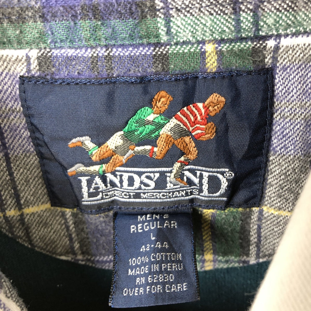 LANDS' END Long Sleeve Rugby Shirt, Men's Size L cotton green type Vintage Second Hand