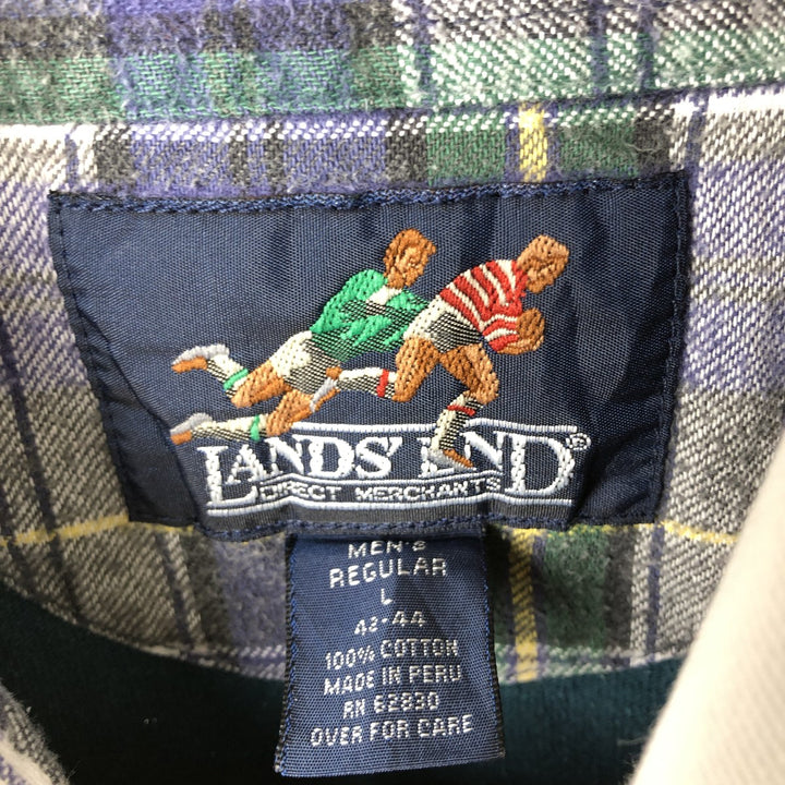 LANDS' END Long Sleeve Rugby Shirt, Men's Size L cotton green type Vintage Second Hand