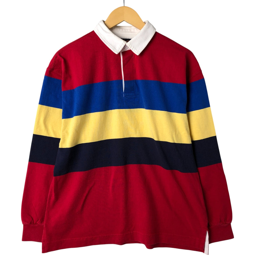 LANDS' END Border Pattern Long Sleeve Rugby Shirt, Men's Size S cotton red type Vintage Second Hand