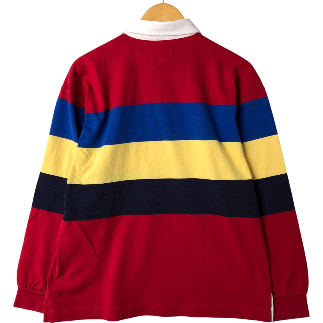 LANDS' END Border Pattern Long Sleeve Rugby Shirt, Men's Size S cotton red type Vintage Second Hand