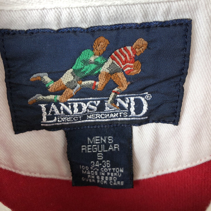 LANDS' END Border Pattern Long Sleeve Rugby Shirt, Men's Size S cotton red type Vintage Second Hand