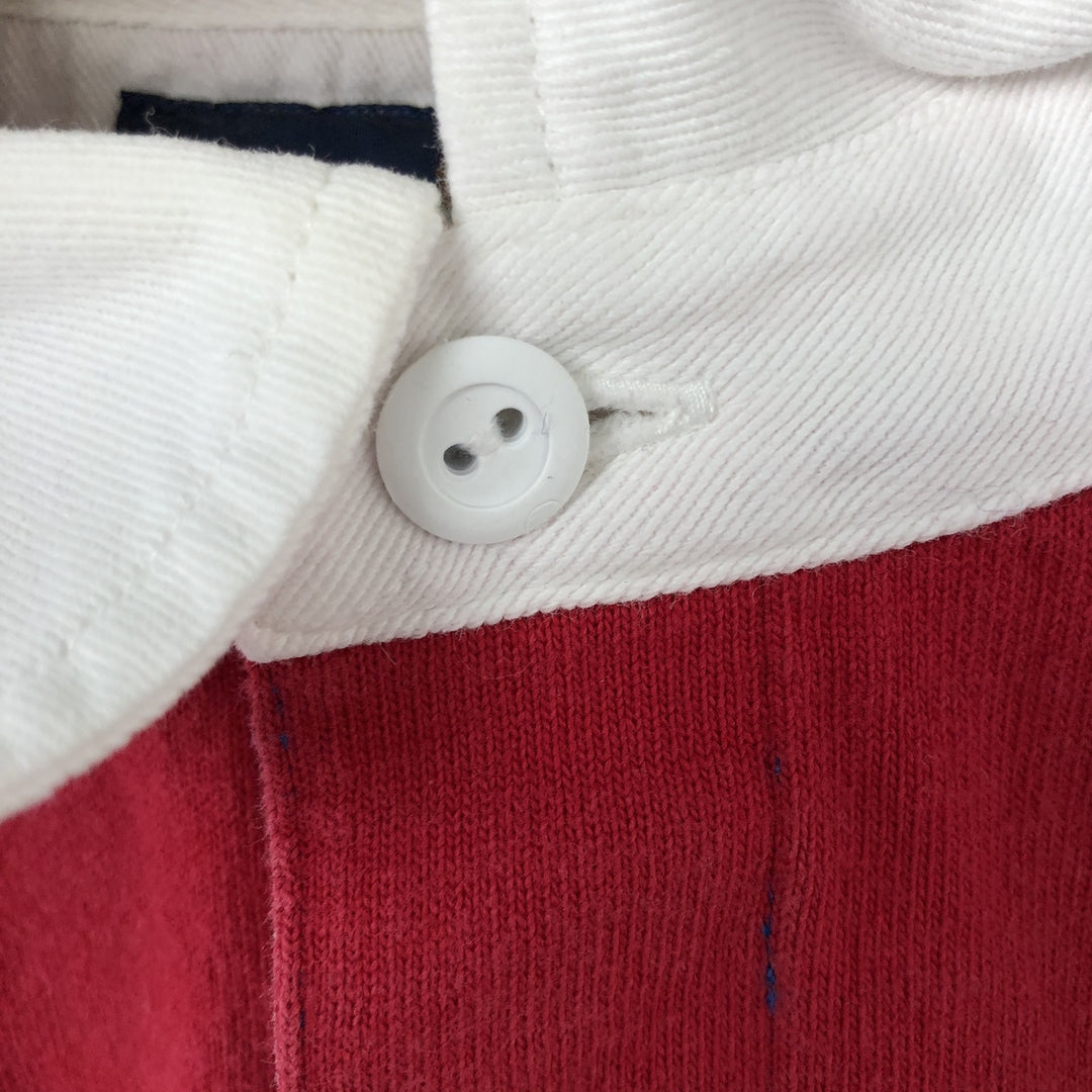 LANDS' END Border Pattern Long Sleeve Rugby Shirt, Men's Size S cotton red type Vintage Second Hand