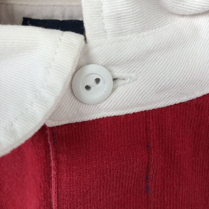 LANDS' END Border Pattern Long Sleeve Rugby Shirt, Men's Size S cotton red type Vintage Second Hand