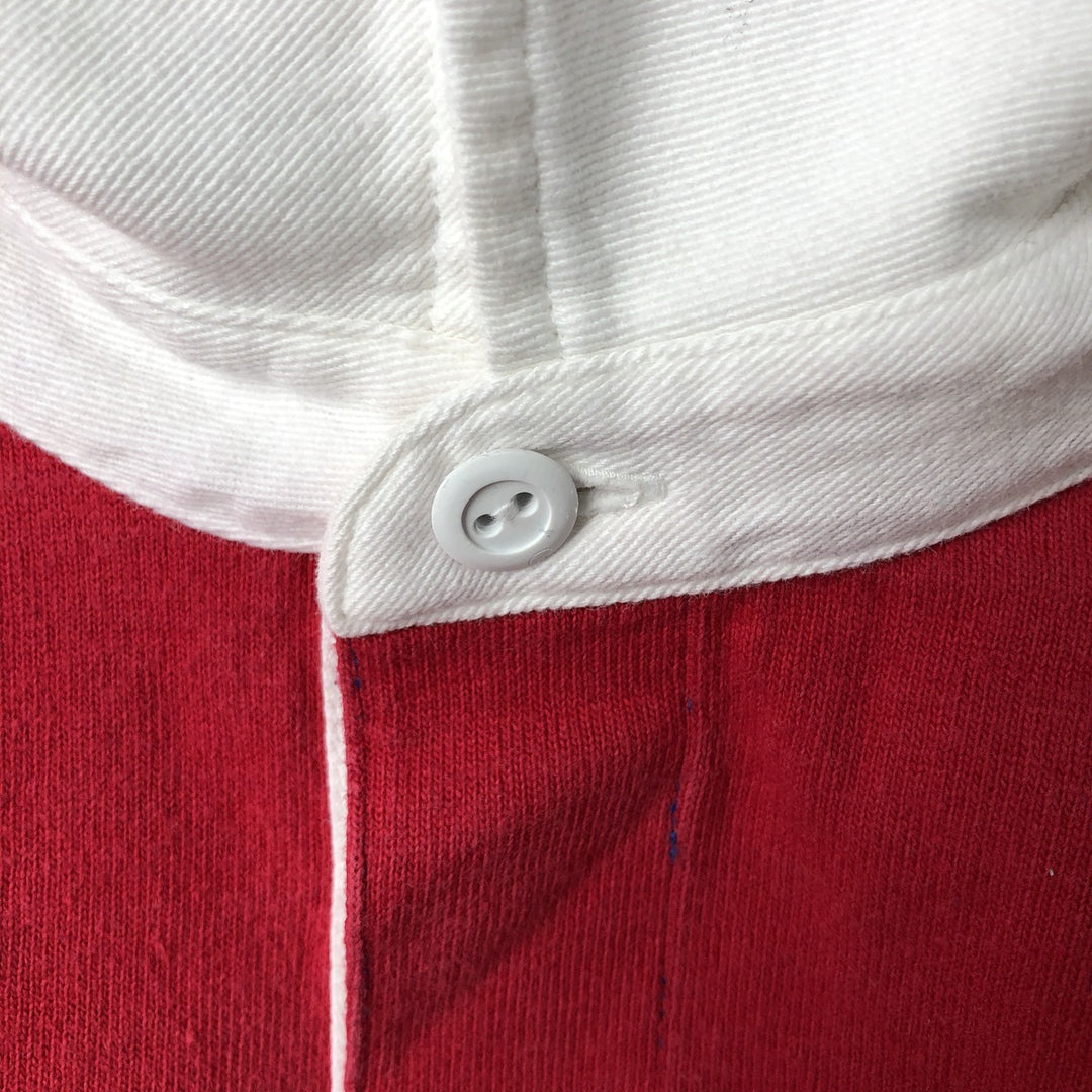 LANDS' END Border Pattern Long Sleeve Rugby Shirt, Men's Size S cotton red type Vintage Second Hand