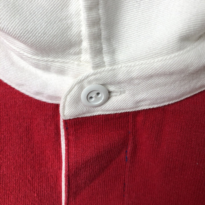 LANDS' END Border Pattern Long Sleeve Rugby Shirt, Men's Size S cotton red type Vintage Second Hand