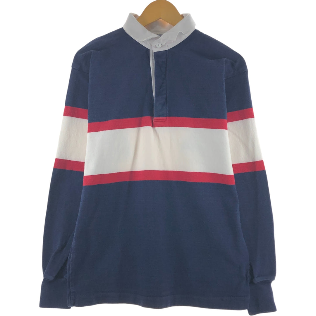 90'S LANDS' END Striped Pattern Long Sleeve Rugby Shirt Made in USA Men's M Vintage unclear navy blue type Vintage Second Hand