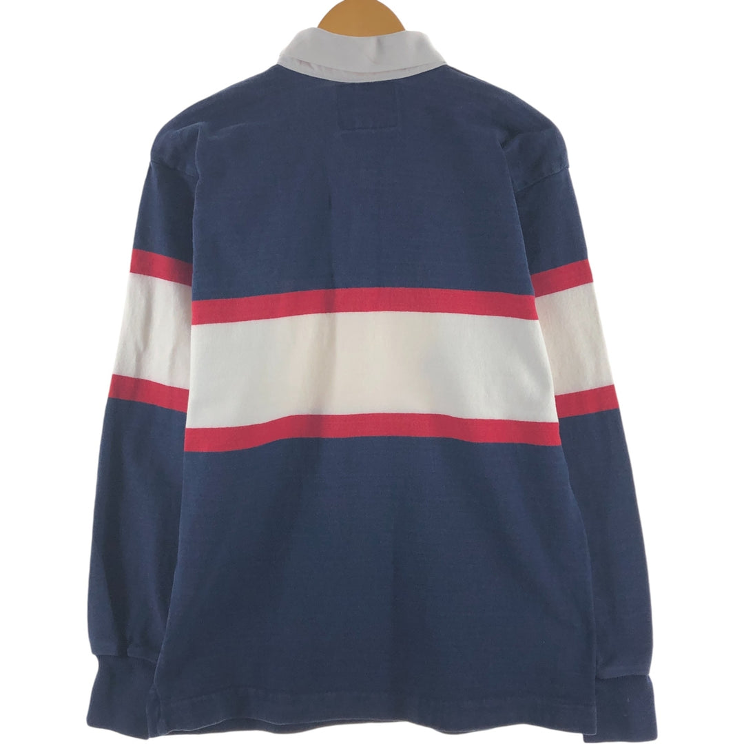 90'S LANDS' END Striped Pattern Long Sleeve Rugby Shirt Made in USA Men's M Vintage unclear navy blue type Vintage Second Hand
