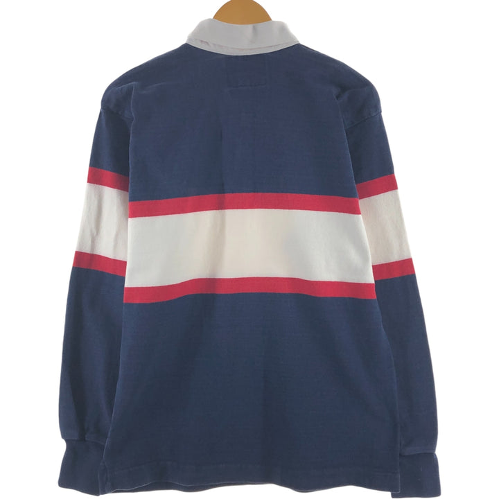 90'S LANDS' END Striped Pattern Long Sleeve Rugby Shirt Made in USA Men's M Vintage unclear navy blue type Vintage Second Hand