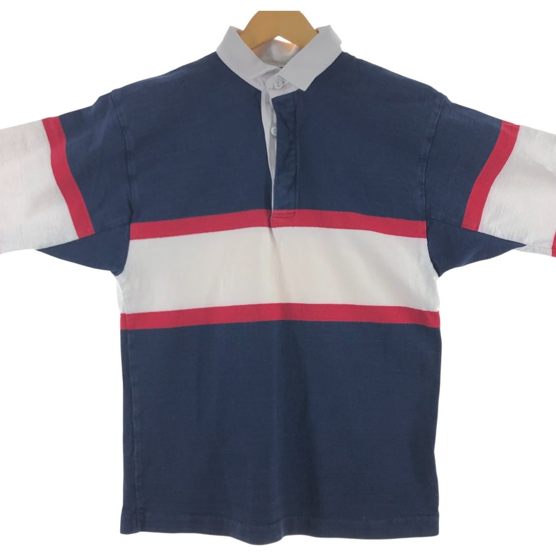 90'S LANDS' END Striped Pattern Long Sleeve Rugby Shirt Made in USA Men's M Vintage unclear navy blue type Vintage Second Hand